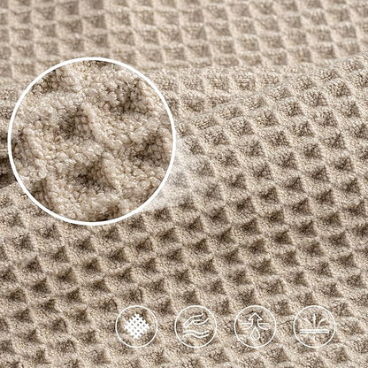 POLYTE 430 GSM Microfiber Oversize Quick Dry Lint Free Bath Towel, 60 x 30 in, 4 Pack (Waffle Weave)