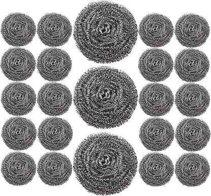 24 Pack Stainless Steel Scourers Sponges,Steel Wool scrubbers for stoves, pots, Cooker Hoods, etc. That are Difficult to Clean (24 Pack-Medium 20 Gram)
