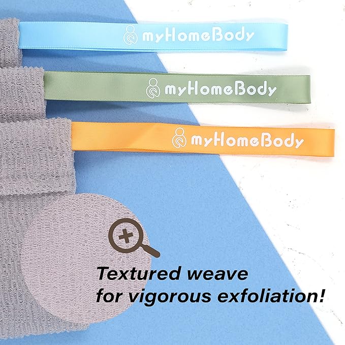 myHomeBody Soap Pocket Squares Exfoliating Pouch, Body Scrubber, Exfoliator Sponge for Bath or Shower, or Leftover Bits Saver, White Smoke, 3 Pack + 2 Lift Pads