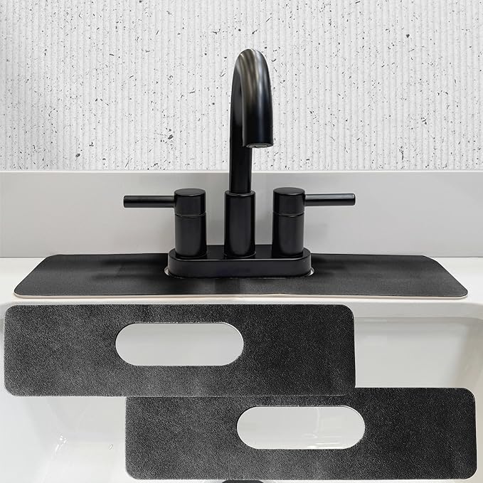 Faucet Mat Bathroom Sink Oval-Hole : AHA HOMEWARE Diatomite Rubber Bathroom Sink Splash Guard Oval Hole 2 Packs (Black)