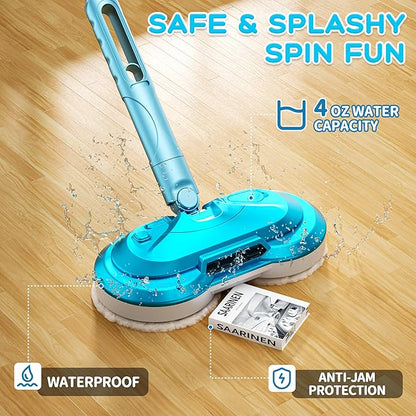 BLAXTEM Kids Electric Spray Spin Mop Toy, Rechargeable Cordless Electric Mop W/ LED Headlight & Water Sprayer for Children Boys & Girls, Cleaning Toy for Pretend Play (Light Blue)