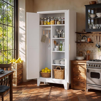 71" H Metal Garage Storage Cabinets,Broom Closet Storage Cabinet,Utility Cabinet,White Storage Cabinets