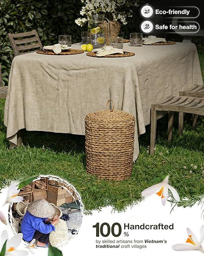 BLUEWEST 3 Gallons Wicker Bathroom Trash Can with Lid, Handwoven Rattan Wastebasket with Removable Plastic Inner Bin, Decorative Waste Basket for Bedroom, Office, or Kitchen