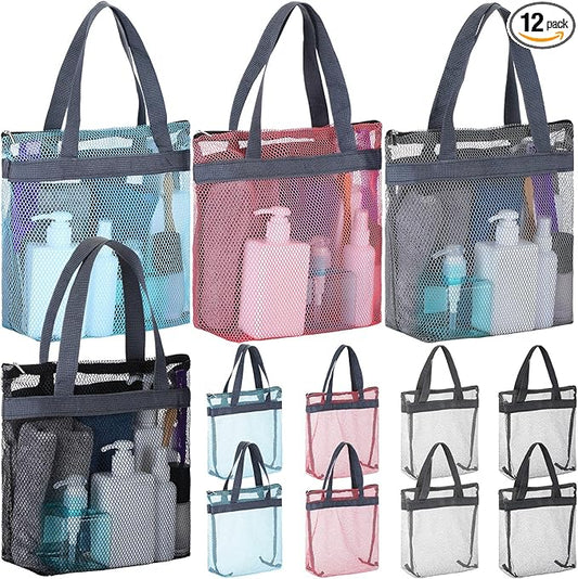 12 Pcs Mesh Shower Caddy Portable 12.2 x 10.24 In Large Gym Shower Bag Bulk with Zipper Quick Dry Shower Bag Hanging Toiletry and Bath Organizer for Swimming Camping Travel College Dorm Beach Sports
