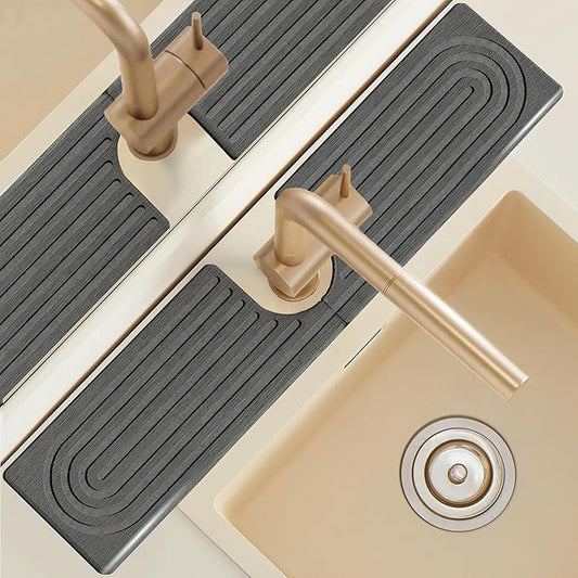 Kitchen Faucet Absorbent Mat with U-Shape Hole, 23.6" Diatomaceous Earth Splash Guard for Sink Faucet, Aesthetic Water Absorbing Stone Tray Draining Mat for Modern Home, Gift for Girlfriend, Dark Grey
