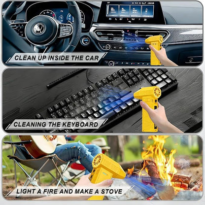 PATAZONE Electric Air Duster High-Speed,Rechargeable,Perfect for Blowing Leaves,Wood Chips,Compressed Air Dust&Sand for Car,House,Outdoor Clean Dry Sawdust Sand,80000RPM Brushless Motor (Yellow)