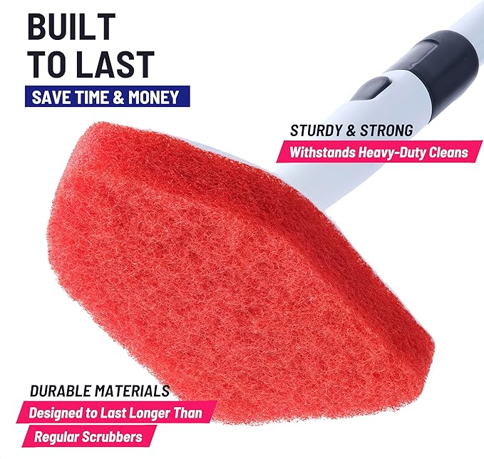 Moku Home Replacement Scrubber Refill for Moku Home Extendable Tub Tile Shower Brush for Cleaning Non-Scratch (2X Scrubber Sponge Red)