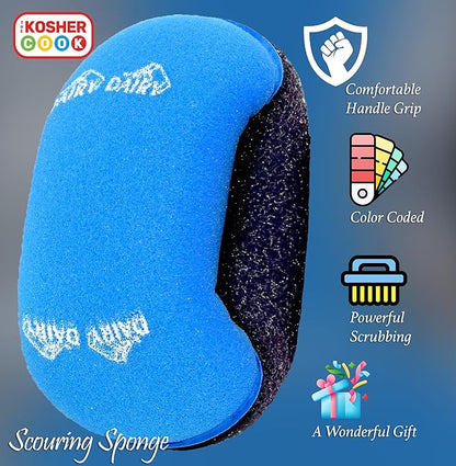 Dairy Blue Scouring Sponge - Easy Grip Handle Scour Pad with Steel Wool – Color Coded Kitchen Tools by The Kosher Cook