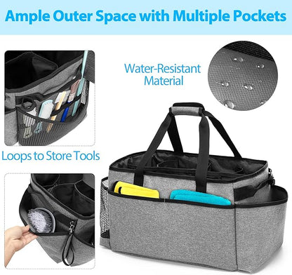HODRANT Extra-Large Cleaning Caddy, Organizer with Handles for Cleaning Tools & Products Storage, Large Capacity Tote Bag for Car, Home & Housekeeping Work, Gray