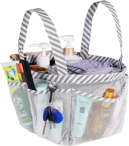 Haundry Mesh Shower Caddy Bag for College Dorm Room Essentials Portable Shower Caddy Tote with 8 Pockets for Beach, Swimming, Gym, Travel