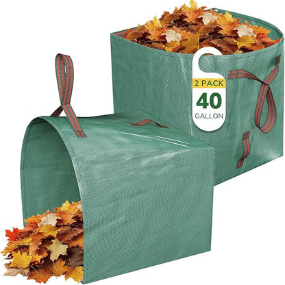 GreatBuddy Lawn Bag, 40 Gallon Yard Waste Bags, Heavy Duty PP Garden Leaf Bags for Leaves, Grass and Debris, Reusable & Foldable Leaf Collector with Handles, Wide Opening and Self-stand Design, 2 Pack