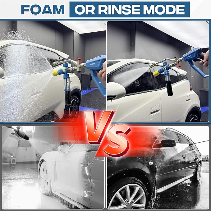 FIXFANS Pressure Washer Gun with Mini Foam Cannon, Dual Connector Accessory, Car Wash Foam Gun Kit - No-Dilution Foam Cannon Pro 100ML, 5 Power Washer Nozzle Tips & M22 Adapter, 1/4" Quick Connect