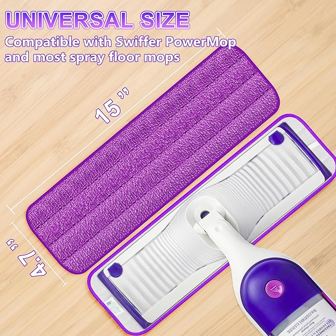 8 Pack Reusable Mop Pads for Swiffer PowerMop, Power Mop Pads 15'' Microfiber Refills for Hardwood Floor Cleaning, Machine Washable Dry Wet Use for All Floor Types