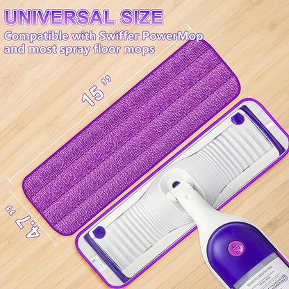 6 Pack Reusable Mop Pads for Swiffer PowerMop, Power Mop Pads 15'' Microfiber Refills for Hardwood Floor Cleaning, Machine Washable Dry Wet Use for All Floor Types