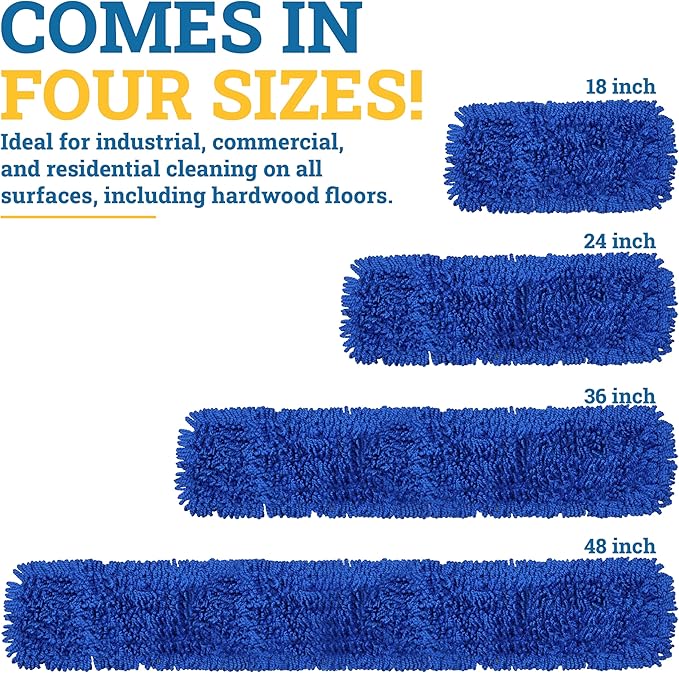 KLEEN HANDLER 24 Inch Microfiber Dust Mop, Medium Washable Commercial, Sweeper, Janitorial Head Replacement, Push Mop Broom, Blue