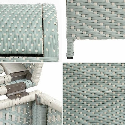 happimess HPM1202C Darla 31.39-Gallon All-Weather Wicker/Metal Swing Top Hideaway Outdoor Trash Can, Mint Blue/White, Classic, Coastal, Casual Wastebin for Backyard, Patio, Porch, Kitchen
