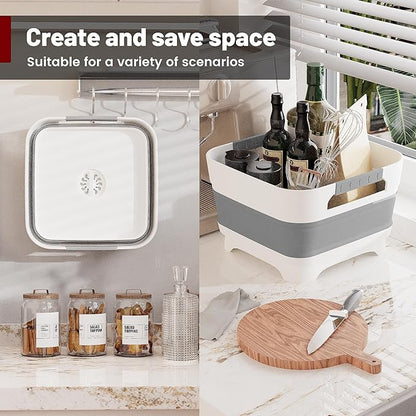 GIMWA Portable Camping Sink, Dish Tub for Outdoor Camp Sink Washing Bottles,Hands and Fruit,Foldable Wash Basin Gray JW1423GY, Medium