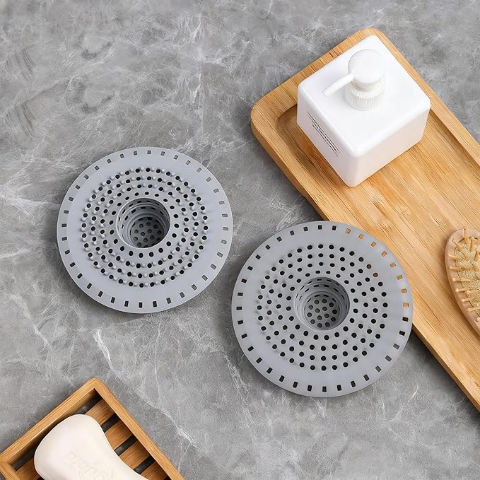 Shower Drain Hair Catcher, Premium Silicone Drain Protector & Shower Drain Cover for Regular Drains of Shower Room, Bathroom, Grey