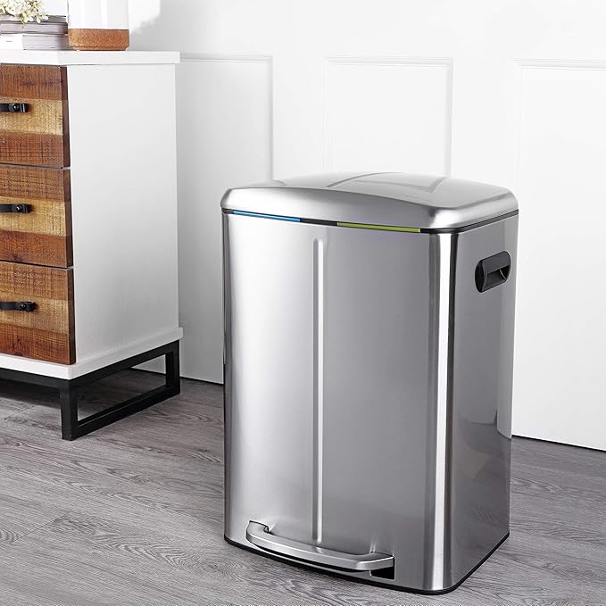 happimess HPM1005A Marco Rectangular 10.6-Gallon Double Bucket Trash Can with Soft-Close Lid, Stainless Steel, Fingerprint Resistant, Modern, Minimalistic for Home, Kitchen, Office, Bedroom, Bathroom