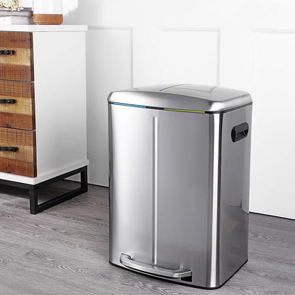 happimess HPM1005A Marco Rectangular 10.6-Gallon Double Bucket Trash Can with Soft-Close Lid, Stainless Steel, Fingerprint Resistant, Modern, Minimalistic for Home, Kitchen, Office, Bedroom, Bathroom