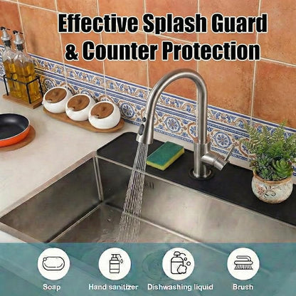 Customizable Kitchen Sink Faucet Mat: 30"Lx5.5"W Bathroom Counter Protector Drip Catcher - Splash Guard with Pre-Cut Center Hole, Trimming to Fit 2 & 3 Hole Faucet & Irregular Sink with Soap Dispenser