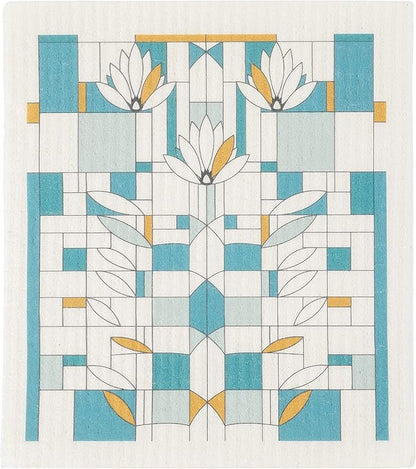 KAF Home Frank Lloyd Wright Swedish Dish Cloths (6.7 x 7.5-inch) - Set of 3 Reusable, Absorbent Cellulose Sponge Towels for Kitchen, Cleaning Counters, and Washing Dishes (Water Lilies)