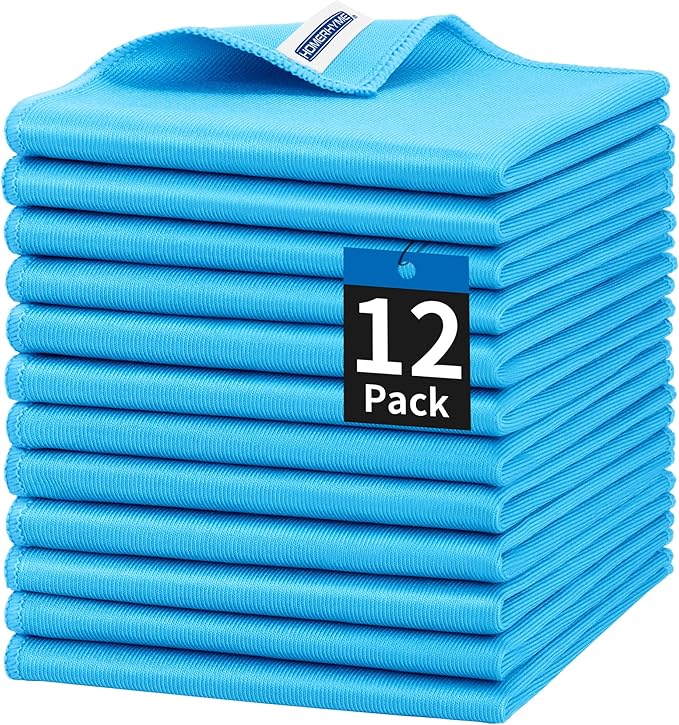 Microfiber Glass Cleaning Cloth, 12 Pack Window Glass Cleaning Rags, Reusable Lint-Free Streak Free Polishing Cloth Wipes for Stainless Steel, Eyeglasses, Mirrors, Screens & Lenses,12" 12"