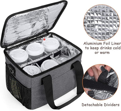 Trunab Reusable 6 Cups Drink Carrier for Delivery Insulated Drink Caddy with Handle and Shoulder Strap, Adjustable Dividers, Beverages Carrier Tote Bag, for Daily Life Takeout, Outdoors, Travel