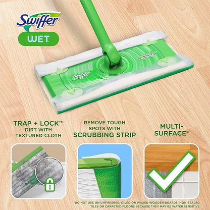 Swiffer Sweep + Mop, Wet Pads Refill, Floor Cleaner for Dirt, Dust, Hair, Cleaning Cloths for Mopping Home, Bathroom, Kitchen, All Purpose Multi-Surface Floor Wipes, Fresh and Gain, 36ct