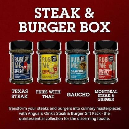 Angus & Oink Gift Set | Steak & Burger Gift Box | 1 x Texas Steak SPG 250G | 1 x Fries With That? 225G | 1 x Gaucho Chimmichuri Seasoning 220G | 1 x Montreal & Burger 250G | BBQ Seasonings