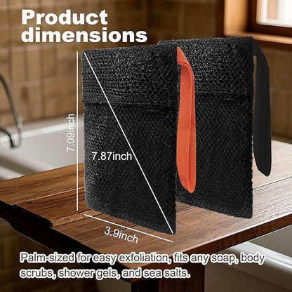 2 Pack Soap Bag Deep Exfoliating,Bar Soap Pouch Saver Pocket,Body Scrubber Shower Bath Sponge Loofah (Black)