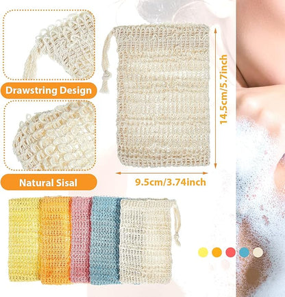 BBTO 5 Pieces Soap Saver Bag Cotton Linen Exfoliating Soap Pouch for Foaming and Drying, Shower, Scrubber(9 x 14 cm,White, Pink, Blue, Yellow, Orange)