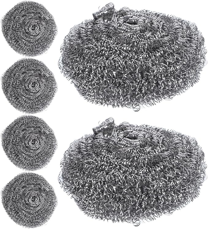 Toyvian 6pcs Stainless Steel Pot Scrubbers Set, Metal Scrub Brush for Heavy-Duty Pan and Dish Cleaning, Sturdy Silver Scouring Balls for Kitchen Pots and Pans Maintenance