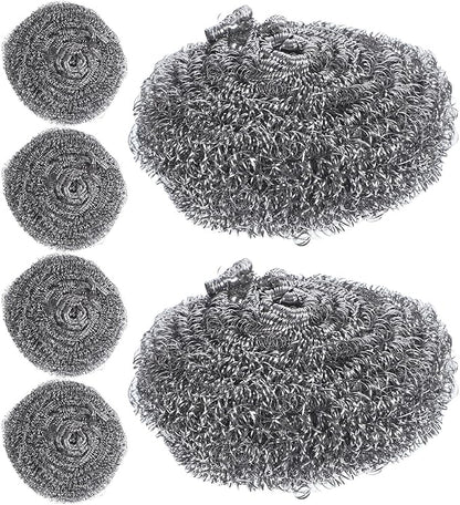 Toyvian 6pcs Stainless Steel Pot Scrubbers Set, Metal Scrub Brush for Heavy-Duty Pan and Dish Cleaning, Sturdy Silver Scouring Balls for Kitchen Pots and Pans Maintenance