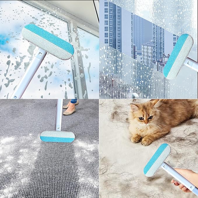 Pet Hair Remover,4-in-1 Reusable Dog & Cat Hair Removal Tool, Extra Long Handle (23.4"), 1-Pack, No-Bend Lint Brush for Furniture, Couch, Carpet, Car Seats & Window Screens