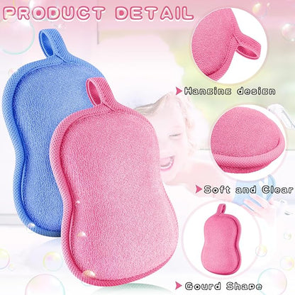 Tatuo 4 Pieces Baby Bath Sponge Cotton Baby Sponge Toddler Soft and Absorbent Loofah for Kids Babies Men Women(Pink,Blue)