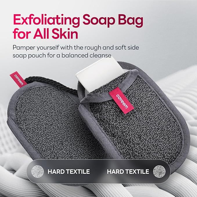CAVEEM Soap Bag, Rough Exfoliation Soap Pouch for Bar Soap, Soap Mesh Pocket Bar Holder Washing and Drying Bags, Soap Sack Sponge Bag for Shower Bath (2 Pack)