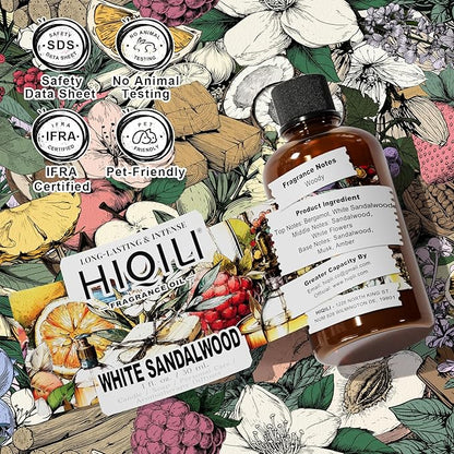 HIQILI White Sandalwood Fragrance Oil for Making Candle, Scented Home Decor, Room Spray, Skin & Body, Essential Oil Diffuser - 1 Fl Oz