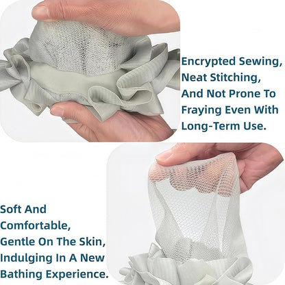 3-Pack Bath Loofah Set with Dual-Sided Shower Puff - Includes Soap Pocket, Hanging Rope, and Gift Box - Loofah for Women and Men - Shower Sponge for Body with Rich Lather（ Beige & Pink & Gray ）