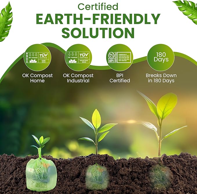 GREENWAY 3 Gallon Compostable Bags with Handles – 100 Count, Extra Thick 0.70 Mil – BPI & OK Home Certified – Small Trash Bags for Countertop Compost Bins, Food Waste, Bathroom, Cat Litter