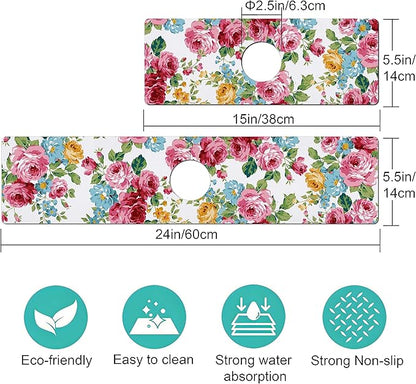 Kitchen Sink Splash Guard Faucet Mat -2 PC Super Absorbent Fast Drying Mat Sink Gadgets-Splash Guard Behind Faucet Drip Catcher for Kitchen, Bathroom,Sink Mat, Dish Drying Mat, Bathroom(23.5" X 5.5" )
