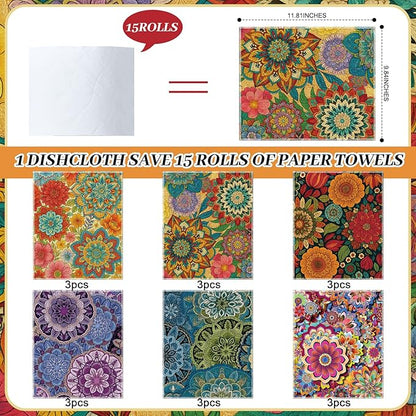 Redbaker 36 Pcs Reusable Paper Towels Rolls Towels Bulk Kitchen Washable Paperless Cloth Cotton Hand Napkins with Cardboard Reusable Napkins for Kitchen Bathroom (Boho Floral Style)