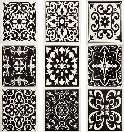 WILLBOND 9 Pieces Black Print Swedish Kitchen Dishcloths Reusable Absorbent Hand Towels Sponge Cloth for Kitchen Baking Cooking Home Decoration Christmas Holiday Housewarming Gift
