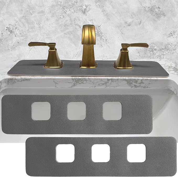 Faucet Mat Bathroom Sink 3-square-hole : AHA HOMEWARE Diatomite Rubber Bathroom Sink Splash Guard 3 Square Hole 2 Pack (Dark Gray)