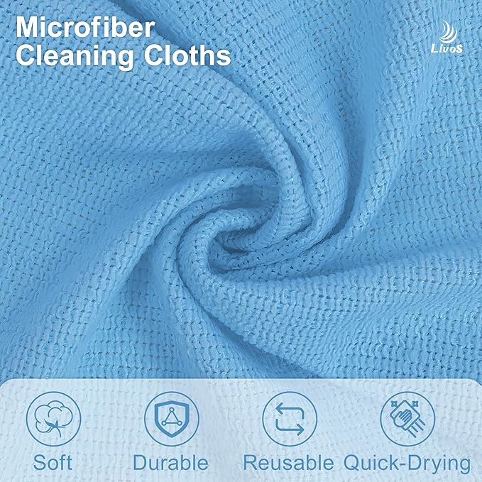LIVOS Microfiber Cleaning Cloth Roll - 100 Pack, Reusable Paper Towels, Microfiber Towels for Car, Super Absorbent Cleaning Rags for House,Kitchen,Window-Blue, 11.5"x11.5"|Lightweight, Quickly Dry