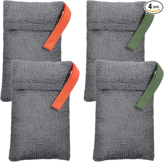 JJUNW 4 PCS Exfoliating Soap Bags, Deep and Gentle Exfoliating Soap Pouch Nylon Body Scrubber Shower Sponge Loofah Bar Soap Bag for Washing Body Travel with Quick-Dry Mesh
