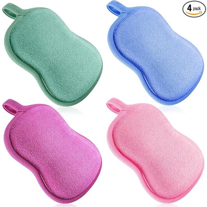 Tatuo 4 Pieces Baby Bath Sponge Cotton Baby Sponge Toddler Soft and Absorbent Loofah for Kids Babies Men Women(Red, Purple, Green, Blue)