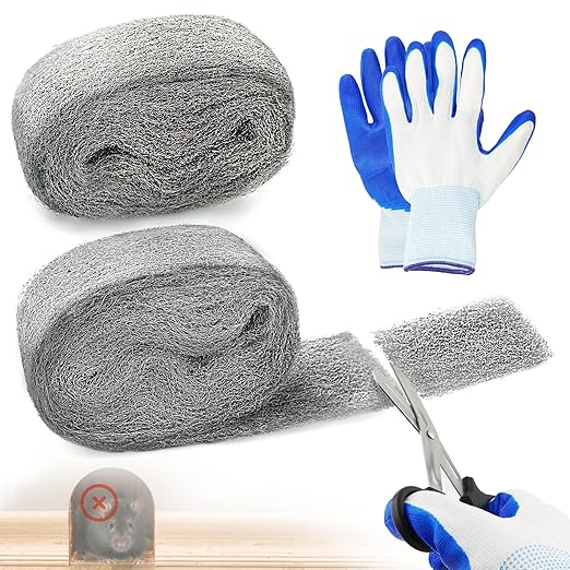 AJART Steels Wools Mice Control - #0000 Steel Wool Metal Fabric Mesh - As Gaps Fillers to Keep Mice Away - Protection for Siding, Pipelines, Garden Vents and Garages - 2Pcs