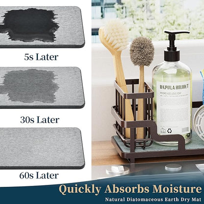 Consumest Sponge Holder for Kitchen Sink - Sink Caddy Organizer with Water Absorbing Stone Tray, Detachable Brush Holder, Stainless Steel Kitchen Counter Organizer Rack, Bronze