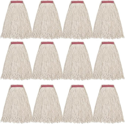 MATTHEW CLEANING 16oz 12Pack Cotton Mop Head Replacement,Cotton Looped-Open String Heavy Duty String Mop Refills, Universal Headband Blend,Floor Cleaning for Home, Industrial and Commercial Use(White)